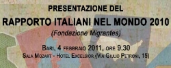 Immagine associata al documento: Rapporto Italiani nel Mondo 2010 - Bari, 4 febbraio 2011