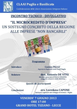 Immagine associata al documento: Incontro Tecnico Divulgativo sul Microcredito d'Impresa - Lecce, 7 giugno 2013