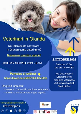 Immagine associata al documento: Seminario informativo per il reclutamento di veterinari per l'Autoritā olandese per la sicurezza del cibo (Ministero agricoltura) a cura di EURES Paesi Bassi ed EURES Puglia